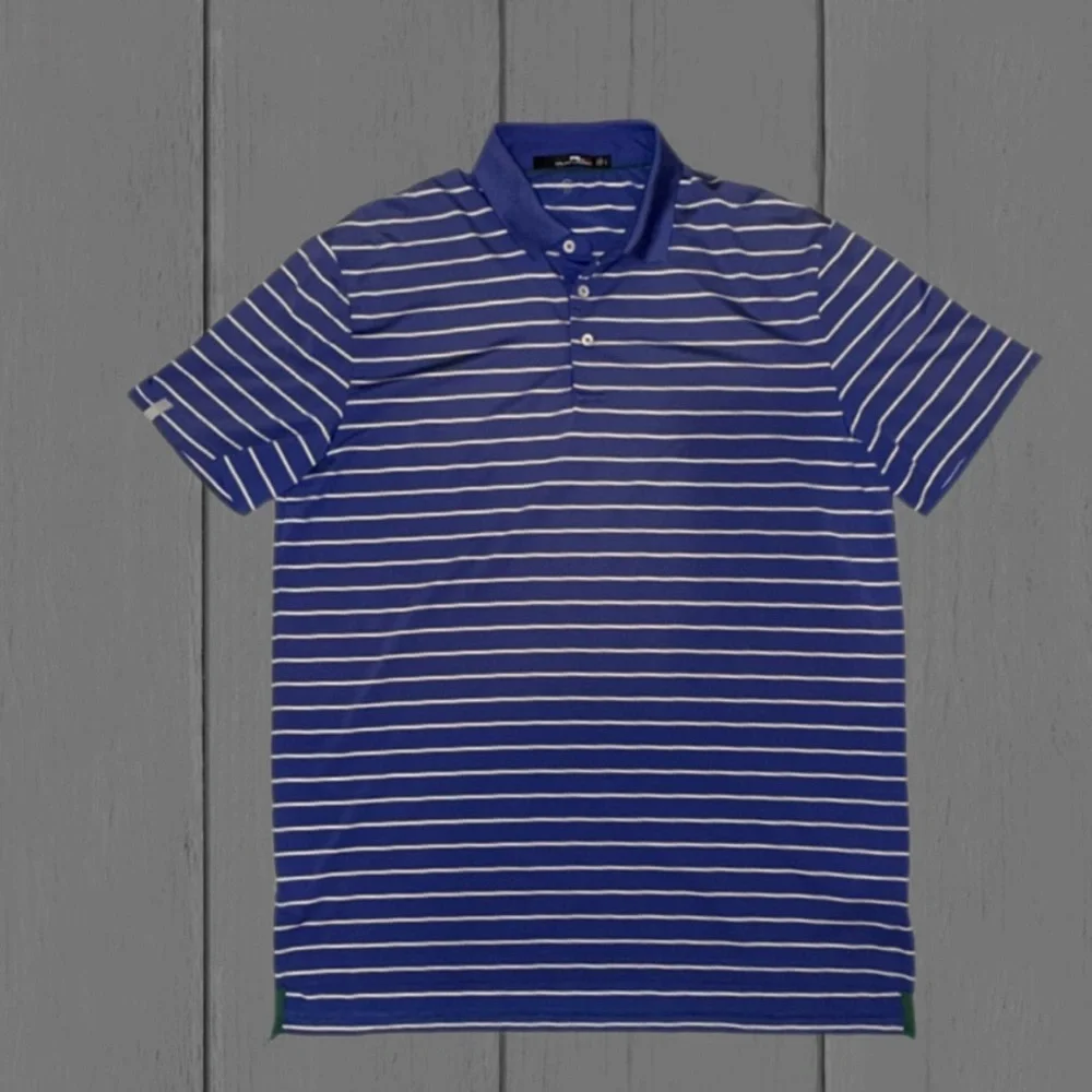 RLX Ralph Lauren Golf Polo Shirt Men’s Large Blue Stripe Performance Stretch